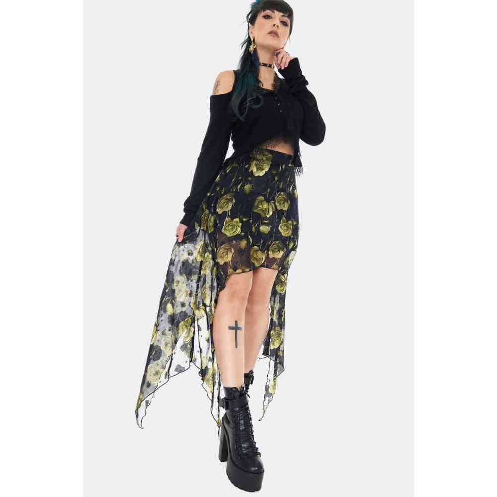 Jawbreaker - Rose Print Asymmetrical Lange rok - Multicolours